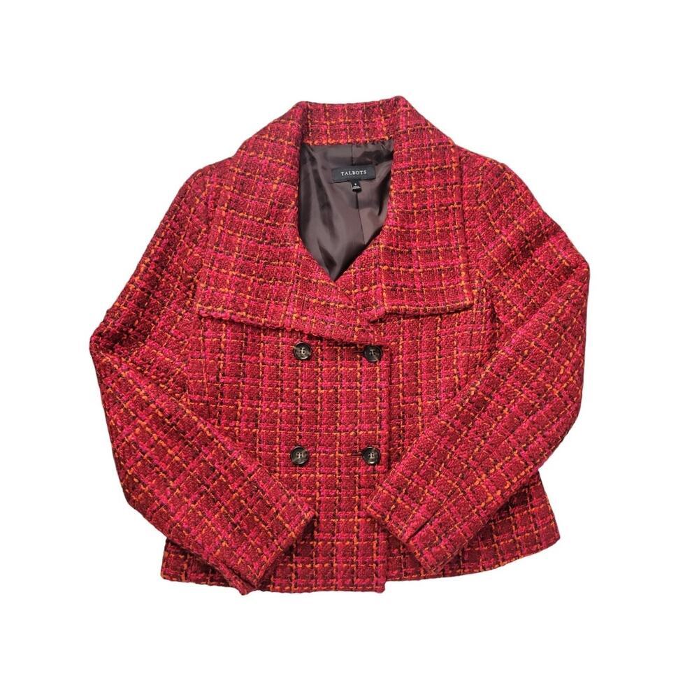 Talbots Wool Blend Blazer Womens 8 Tweed Burgundy Old Money Textured Jacket - Picture 5 of 12